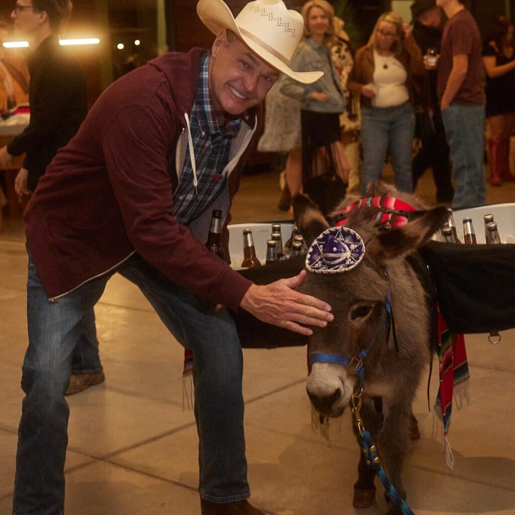 photo of sophie the donkey and jeff phillips for holiday fun blog