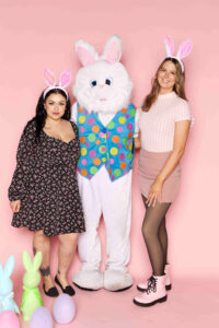 two phillips law staff members with the easter bunny