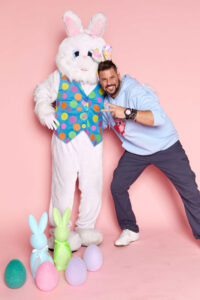 the easter bunny with a plg staff member