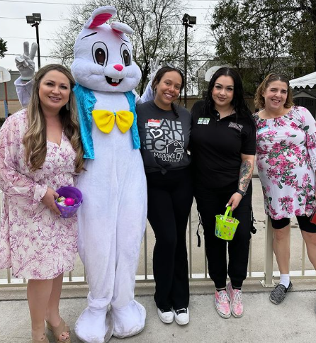 volunteers with the easter bunny