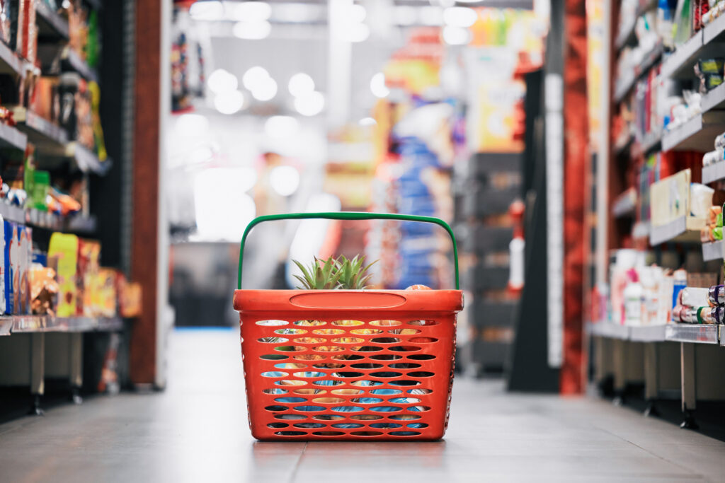 image of shopping cart in grocery store