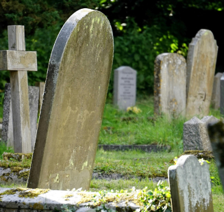 tombs and tombstones in a cemetery