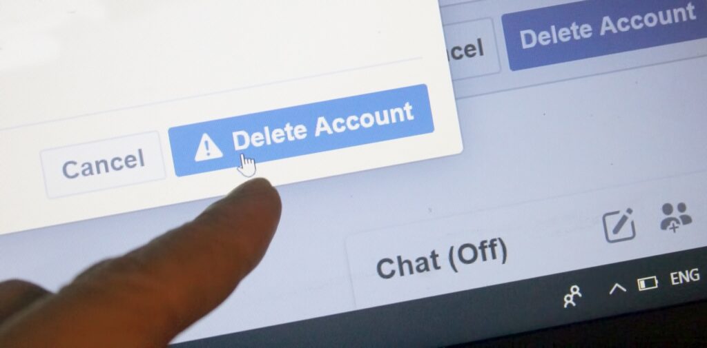 image of a finger pointing to the delete button on a social media platform for social media addiction claims blog post