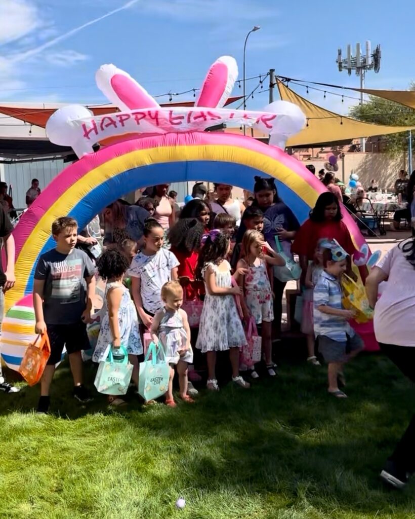 kids ready to search for easter eggs at maggie's place event 