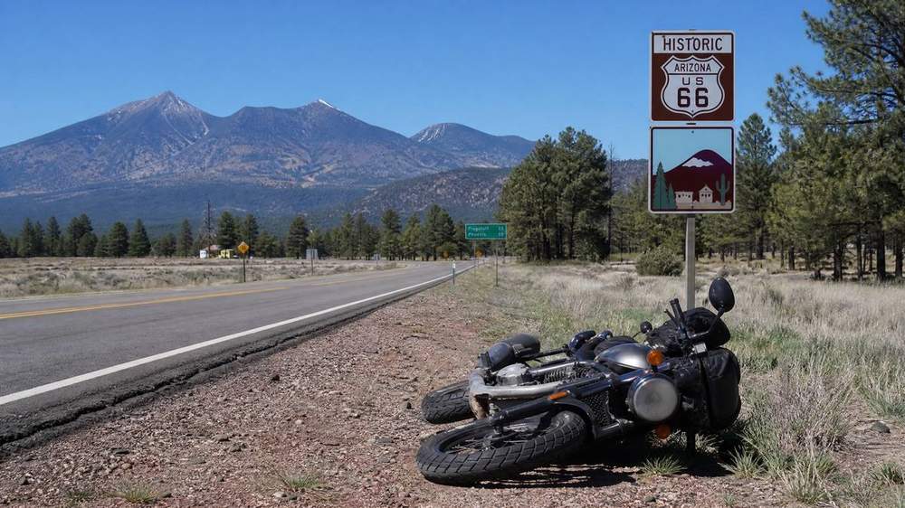 Motorcycle accident on Route 66 through Flagstaff Arizona