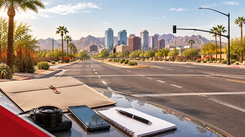 Arizona intersection at daylight with a careful-documentation theme, no vehicles colliding, no people, and no readable text.
