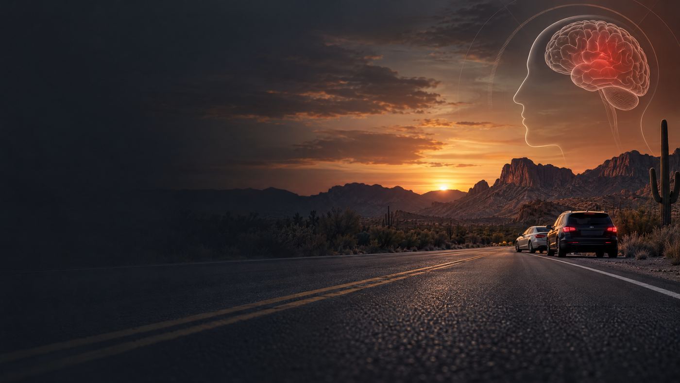 Arizona traffic collision and concussion awareness educational illustration