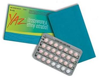 A package of the prescription birth control pill Yaz, which has been associated with severe side effects, along with oral contraceptives Yasmin and Ocella.