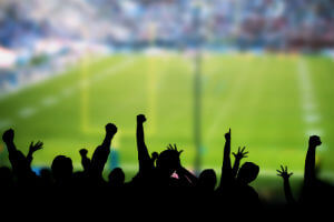 football stadium silhouette of cheering fans