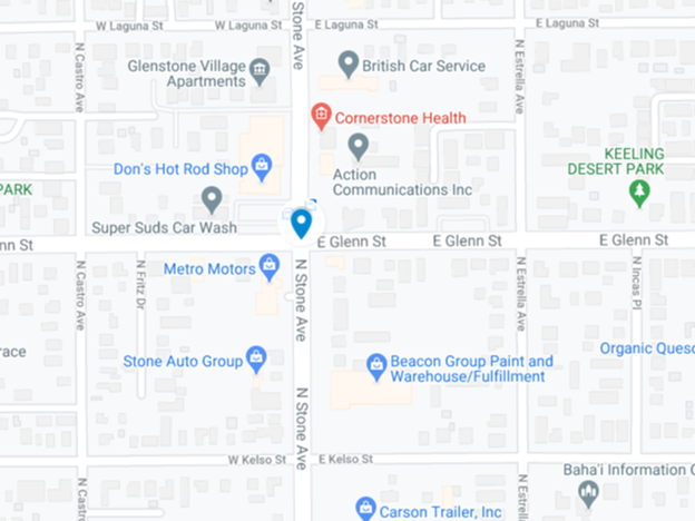 Map showing intersection at N Stone and E Glenn in Tucson