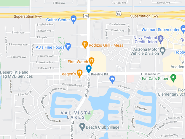 east baseline road and val vista drive map