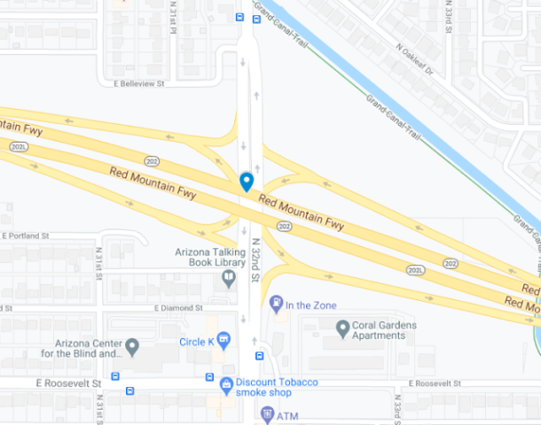 map showing n 32nd street interchange with loop 202