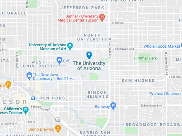 google map around university of arizona
