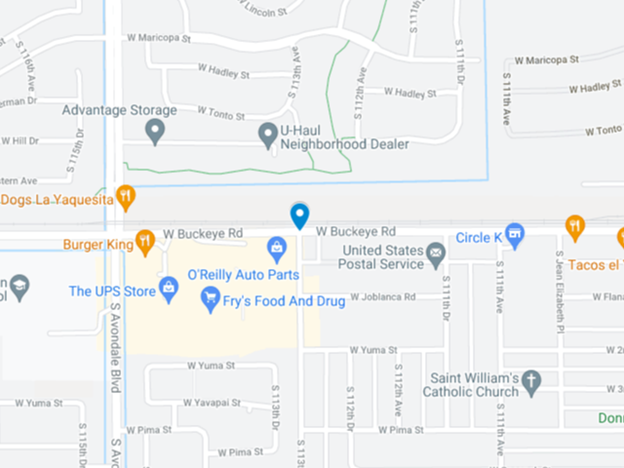 google map of area near 113th Ave and Buckeye Road