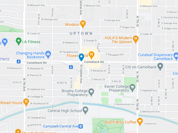 map view of Camelback Rd and Central Ave