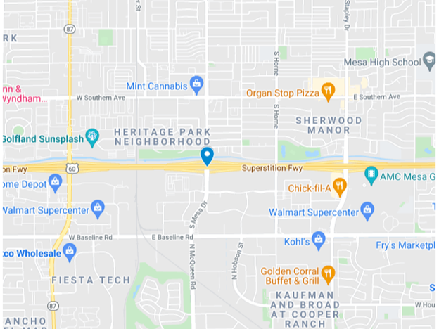 google map of crash scene on us-60 near Mesa Drive