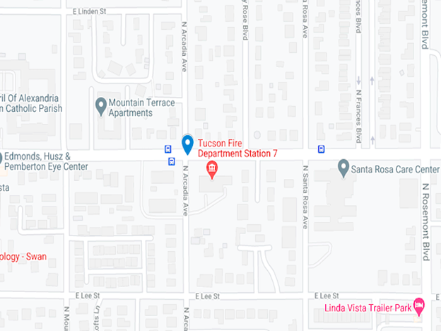 map showing intersection of North Arcadia and E Pima
