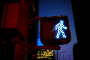 pedestrian crossing sign to go at night
