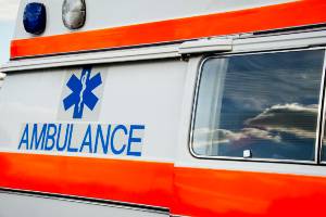 ambulance with orange stripes on side