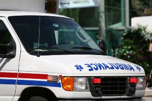 ambulance transports injured child and mother