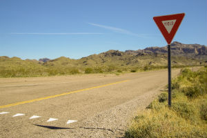 yield sign in the desert
